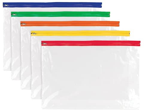 A4 Plus Zip Bag Document Wallet Pouch - Pack of 5 Assorted Colours