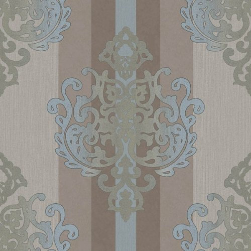 Rasch Textil DEHA Vinyl 006426 Braun Türkis Ornament Glitzer Streifen hochwertig ! Die Farbe kann, je nach Lichteinfall variieren.