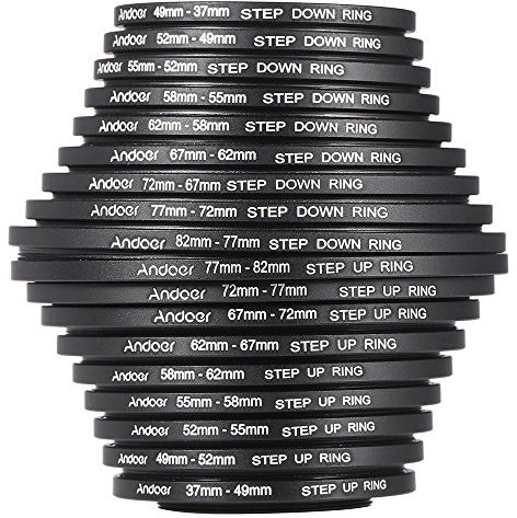 Andoer Filterring-Adapter, 18-teiliges Kameraobjektivfilter-Metall-Adapter-Ring-Set (9-teiliges Step-Up-Set und 9-teiliges Step-Down-Ring-Set)