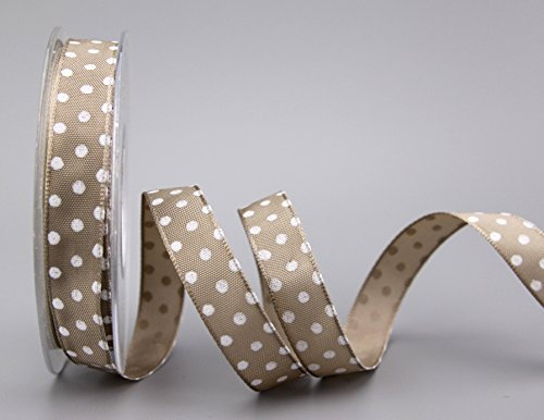 Dekoband Punkte Taupe/Weiss 20 m x 15 mm Geschenkband Stoffband mit Draht Taftband gepunktet Polka Dot fröhlich Ostern Geburtstag Drahtkantenband Kinder Schleifenband von FINEMARK