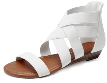 DREAM PAIRS Elastic Strappy Flats Sandals Womens Open Toe Summer Beach Low Wedges Shoes ELASTICA8