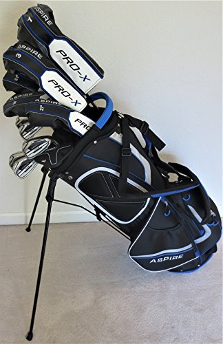 Mens Complete Golf Set Custom Made Clubs for Tall Men 6'0- 6'6 Tall Forged Ti Driver, 3 Wood, 3, 4, 5 Hybrids, Irons, Sand Wedge Putter, Stand Bag Regular Flex Pro Quality