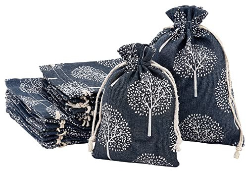 PandaHall 20pcs 2 dimensioni sacchetti di stoffa con coulisse stampati albero della vita sacchetti di gioielli sacchetto di favore regalo per piccoli oggetti imballaggio di stoccaggio gioielli (blu)