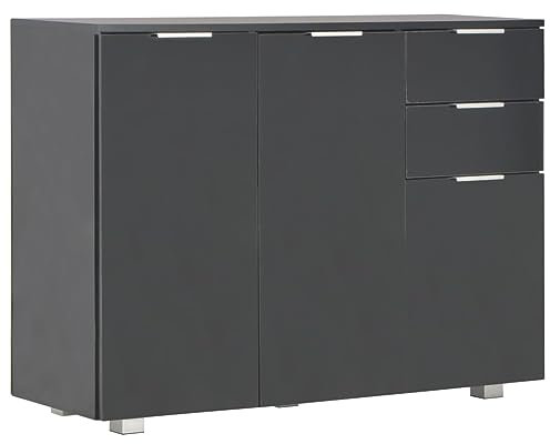 vidaXL Sideboard Hochglanz-Schwarz mit 2 Schubladen 3 Türen Kommode Anrichte Schrank Mehrzweckschrank Standschrank Beistellschrank 107x35x80,5cm