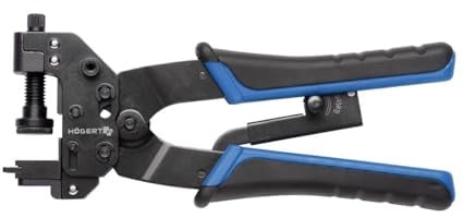 HÖGERT TECHNIK Crimpzange für Koax-Stecker – BNC, F, IEC, RCA – RG-59, RG-6, Triset – einstellbar – A3-Stahl – mit Ratsche & Anti-Rutsch-Griff – 200 mm