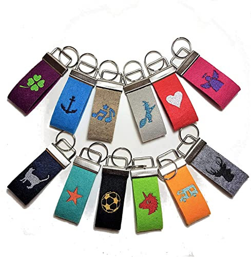 Mini Schlüsselanhänger mit Symbol personalisiert - individuell bestickt - Filzanhänger Geschenk Glücksbringer Schulanfang
