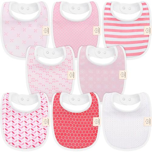 KeaBabies Baby Lätzchen für Jungen & Mädchen - 8er-Pack Bio Baumwolle Lätzchen zum Zahnen - Lätzchen Baby Mädchen & Junge - Lätzchen groß für Säugling, Kleinkind (Blush)