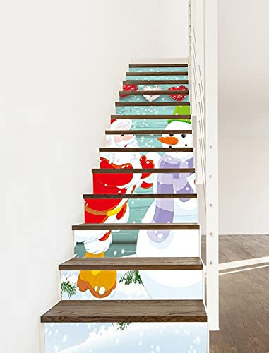A.Monamour Treppenaufkleber Folie Selbstklebend 3D Weihnachtsmann Schneemann Herzförmiges Banner Weihnachten Vinyl Treppe Aufkleber Fliesenaufkleber Abziehbilder Wandaufkleber Wandtattoos 13 Stück Set