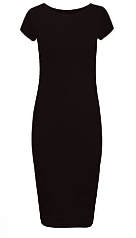 STAR FASHION Womens Cap Sleeve Bodycon Midi Dress Ladies Wiggle Pencil Round Neck Long Stretch Maxi Dress Plus Size Casual Party Wear Black