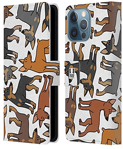 Head Case Designs Pinscher in Miniatura Pattern Razze di Cani 4 Custodia Cover in Pelle a Portagoglio Compatibile con Apple iPhone 13 PRO Max