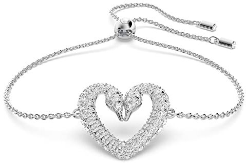 Swarovski Una Armband, Weißes und Rhodiniertes Armkettchen mit Edlem Schwan-Motiv und Strahlenden Swarovski Kristallen