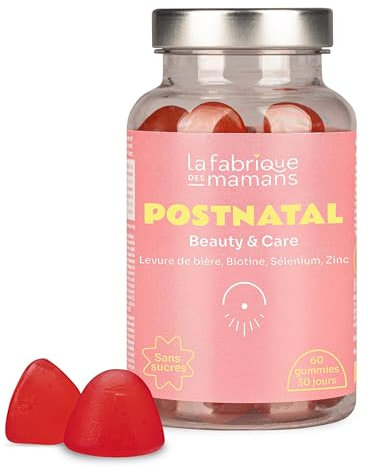 Postpartum - 60 Gummies vegan sans sucres - Complément Alimentaire - Biotine - Croissance Pousse et Renforcement des Cheveux - Régénération de la Peau - Fabriqué en France - La Fabrique des Mamans.