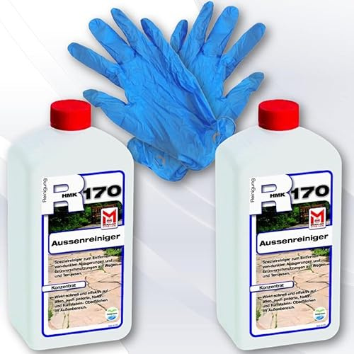 Hauswerk.shop Set Einweghandschuhe und 2 x 1 Liter HMK R170 Aussenreiniger