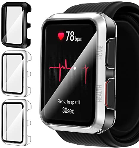 ivoler 3 Piezas Funda para Huawei Watch D, Protección Completa Protector de Pantalla de Cristal Vidrio Templado Duro PC Anti-arañazos Carcasa, 2 Transparente + 1 Negro