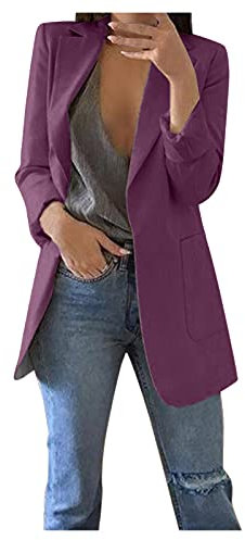 Générique Femme Casual Blazer Business Pockets Boutons Manche Longue Costume Jackets Élégant OL Bureau Affaires Veste De Costume Manteau Blouson Jacket (Violet, M)
