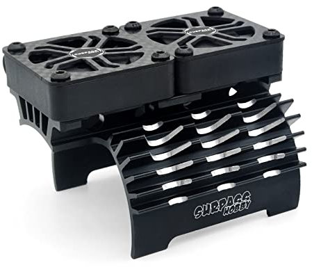 Surpass Hobby RC Cooling Fans 16000RPM,40mm Dual Car Motor Cooling Fans with Metal Heatsink for 1/5 1/6 Scale RC Car Truck Diameter 55-58mm Motor (Black)