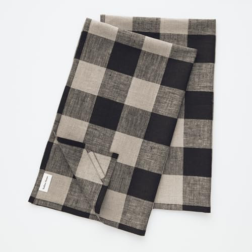 Solino Home Küchentücher aus Leinen, 2er-Set, naturfarben und schwarz, 41,9 x 66,5 cm, 100 % reines Leinen, Büffelkaro, Küchen-/Geschirrtücher, maschinenwaschbar und handgefertigt aus europäischem