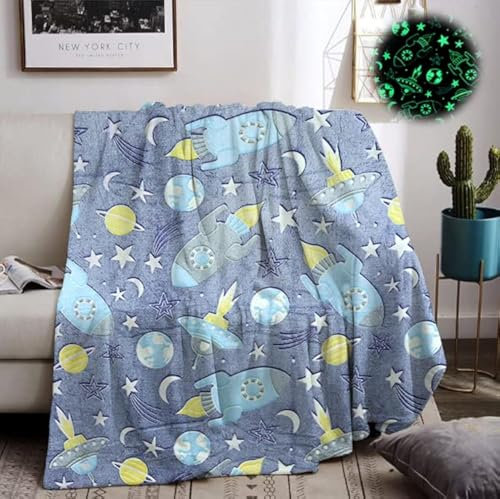 HZVRTN Kuscheldecke Kinder Einhorn/Dinosaurier/Weltraum Decke, kuscheldecke leuchtet im Dunkeln, warme Decke Flauschige Geschenke für Jungs mädchen Sofa Kinderdecke (Galaxy A, 150x200cm)