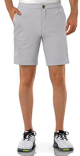 33,000ft Men's Golf Shorts Quick Dry Stretch Hiking Short Anti-UV 1/2 Trousers Classic-Fit 9 Summer Casual Short with Zip Pockets Sliver Grey 36W/9L