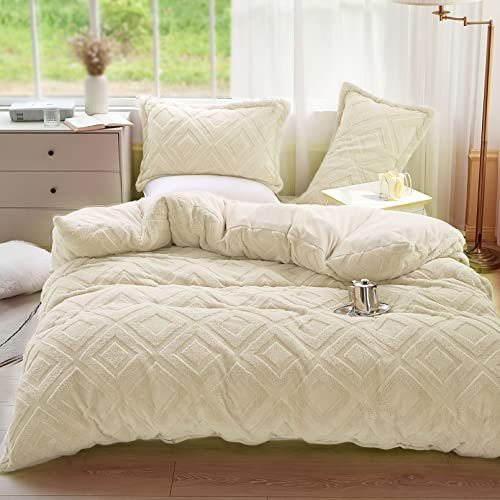 KEAYOO Plüsch Bettwäsche 155x220cm Kuschelbettwäsche mit Flauschig Teddy Fleece Extra Warm für Winter Kissenbezug 80x80cm (Beige, 155x220)