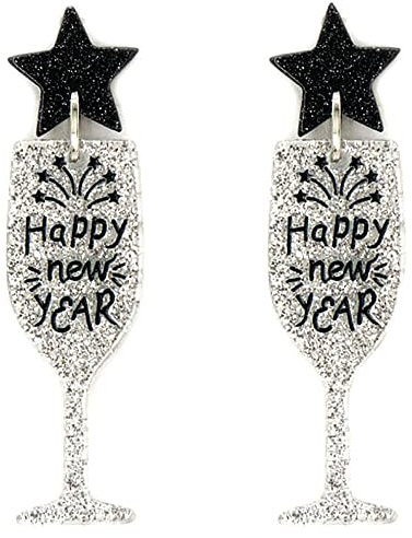 Emulily New Year Champaign Glass Post Earrings Handmade New Year Champaign Earrings, Glass, n