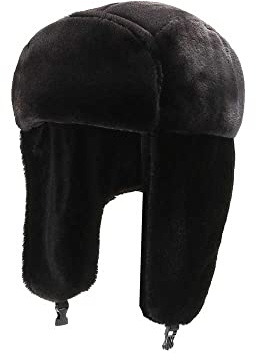Damen Bombermütze Kunstfell Trapper Hut Warm für Unisex Ushanka Winter Warm Kosak Russisch Winddicht Skikappe Dicker Verschluss Ohrenklappe Radfahren Ohrenklappe Jagd Hut, Schwarz , Einheitsgröße