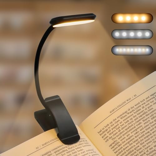 Schwarz Leselampe Buch Klemme, USB Wiederaufladbare Buchlampe mit 9 LEDs, 3 Farbtemperatur Modi(Warm/Kühl/Natürlich), Stufenlose Helligkeit Klemmlampe, 360° Flexibel, für Nachtlesen ins Bett, Computer