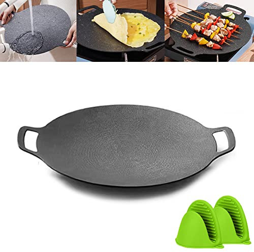 Antihaft Runde Backform, Grillpfanne Koreanische BBQ Grillplatte, Grillpfanne Gusseisen mit Doppelgriff, Das konkave Design ist leicht zu braten und zu grillen, geeignet für Hause, Picknicks (30cm)