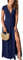 QUNERY Robe Longue Femme Ete Robe de Plage Manches Courtes Robe D'été Casual col en V Taille Haute Robe Cocktail Demoiselle d'honneur Mariage Fête Aniversaire Bleu Noir L
