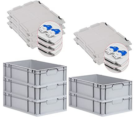 PROREGAL SuperSparSet 5x Eurobox NextGen Economy mit Scharnierdeckel & blauen Verschlüssen | Griffe geschlossen | HxBxT 17x40x60cm | 34 Liter | Eurobehälter Transportbox Transportbehälter