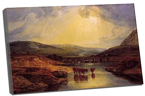 Lasite Joseph Mallord William Turner《Abergavenny-Brücke》Leinwandbilder Bild Kunstdruck Wanddeko Schlafzimmer zu drucken für Heimbüro Kann aufgehängt werden(Gerahmt,(75x112cm) 30x44inch)