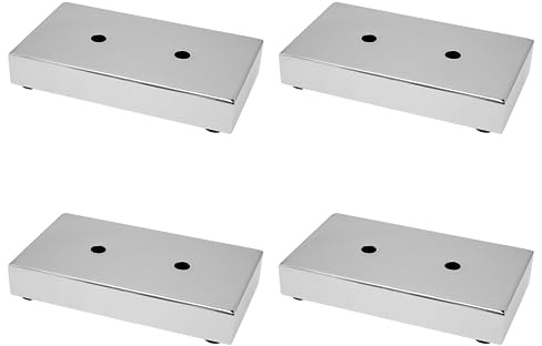 GTV - Möbelfüße MODERN 927, Füße aus Chromstahl, Für Kommoden, Sofas, Schränke, Kunststoffschlitten, Abmessungen Montageplatte: 180x100 mm, Höhe: 30 mm, Farbe: Chrom - 4 Stück
