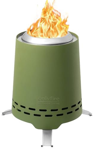Onlyfire FP047 Foyer 2 en 1 sans fumée avec support de casserole et sac de transport, cheminée de table portable de 20,3 cm, mini foyer à bois pour camping, extérieur, patio, jardin, cour, vert