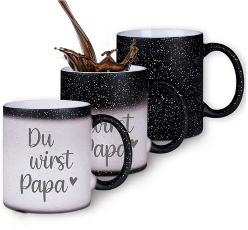 Zaubertasse Du wirst Papa - Farbwechseltasse mit Glitzerpartikeln - Magic-Thermo-Effekt