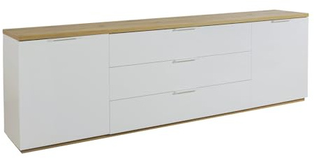 Composad | Mobile Porta TV della Linea MUNDI con 2 Ante e 3 Cassetti, Madia, Mobile Soggiorno, (LxAxP) 240x73,4x40,5 cm, Rovere Oak Mielato e Bianco Laccato, Made in Italy