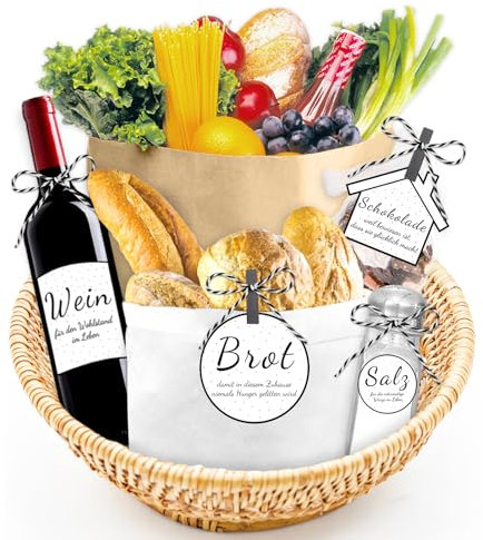 Lets Joy Brot Salz Wein Aufkleber zum Einzug, Brot und Salz Geschenk zum Einzug Etiketten, Einweihungsgeschenk Geschenkkorb Etiketten für Brot Salz, Einweihung Neues Zuhause Geschenke