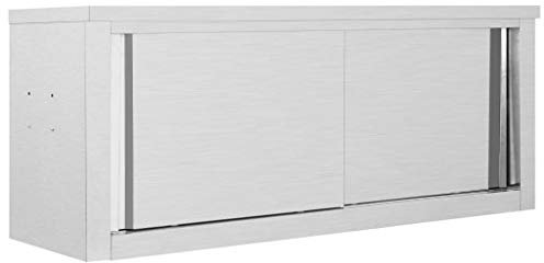 Hommdiy Wandhängeschrank mit Schiebetüren Gastro Hängeschrank Wandschrank Schrank Küchenschrank Oberschrank Küche Edelstahl Grau 120 * 40 * 50cm