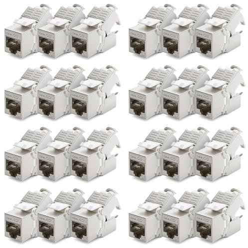 deleyCON 24x CAT 7 Keystone Jack Modul Optimal für CAT7 CAT6 CAT6a Verlegekabel Verbinder Patchkabel Netzwerkkabel STP Schirmung RJ45 Buchse 1000 MHz 10 Gbit/s Schneidklemme (LSA)