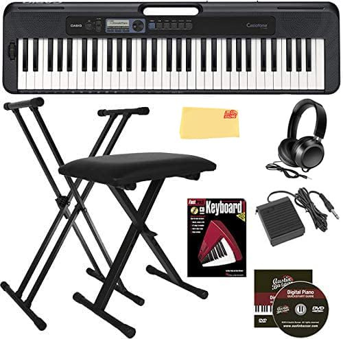 Casio CT-S300 61 Keys Keyboard Set with Adjustable Stand, Bench, Headphones, Sustain Pedal, Instruction Book, Instruction DVD and Austin Bazaar Polishing Cloth