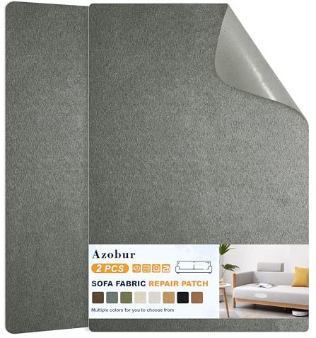 Azobur Couch-Patch-Reparaturstoff, Mikrofaserstoff, selbstklebend, für Sofa-Reparatur und Polsterung, 2 Stück, 24,1 x 27,9 cm (Grau)