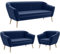 MEBLINI Mini Sofa Set 3-2-1 für Wohnzimmer - Mini Lounge für sechs Personen - Küchensofa - Sofa Klein - Sitzgarnitur - Polstergarnitur - Sofagarnituren - KAIA - 3+2+1 - Blau Samt