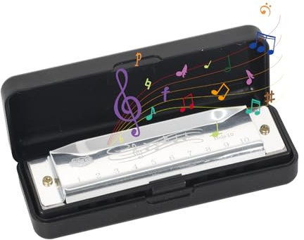 Mundharmonika 10 Loch C-Dur Blues Mundharmonika, Diatonische Harmonika, Mundharmonika Für Anfänger, Blues Harpes Mundharmonika, Hervorragender Klang, Mit Etui, Für Profis, Anfänger (Silber)