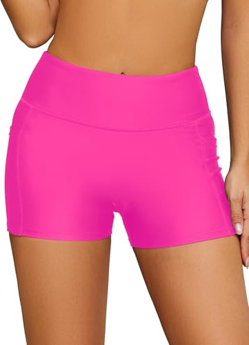Short de Bain Femme Bas Maillot de Bain Shorty Taille Haute Bikini de Plage avec Poche Séchage Rapide Conseil
