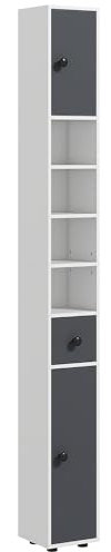 kleankin 180cm Tall Bathroom Cabinet, Slim Bathroom Storage Cabinet with 4 Open Shelves, 2 Door Cupboards and Adjustable Shelves, White and Grey