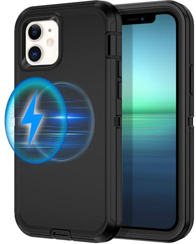 I-HONVA for iPhone 12 Case,iPhone 12 Pro Case [Compatible with MagSafe] Shockproof 3-Layer Full Body Protection Rugged Heavy Duty Cover for Apple iPhone 12/12 Pro 6.1,Black