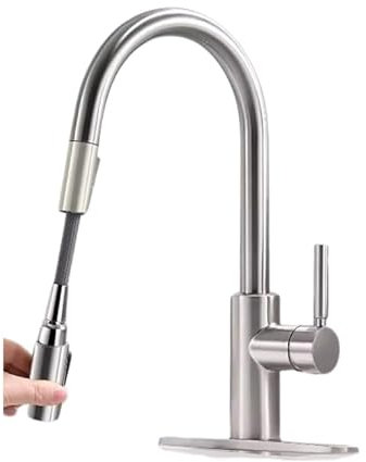 Grifo de Cocina Extraíble Con Manguera y Rociador - Instalación Fácil, Giratorio, 2 Modos, Alta Presión, Ahorro de Consumo (Plata)
