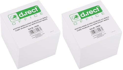 D.RECT Zettelklotz Notizklotz Ersatzpapier (für Zettelbox) | 90x90x90mm circa 850 blatt | Weiß (Packung mit 2)