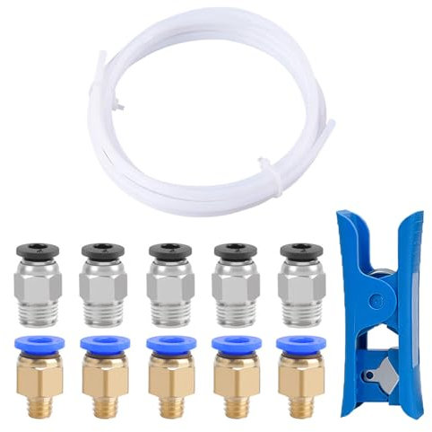 QitinDasen 2 Mètres 3D Imprimante PTFE Téflon Tube avec Coupeur, 5 Pièces PC4-M6 Pneumatique Connecteur et 5 Pièces PC4-M10 Pneumatique Connecteur