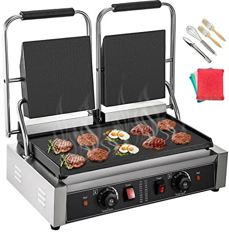 Electric Contact Grill Griddle Commercial Press Grill Non-Stick for Outdoor Camping Cooking Sandwiches Steak Meat Easy to Use for Beginners and Professionals