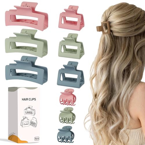Kleinen Haarklammer Set - 8pcs Haarspangen für Damen Mädchen- 2 Stile Hair Claw Clips mit 4 Stück rechteckige matte Haarklammer+ 4 Doppelreihen mit 1,6 in Zinken von NOOMII (Bunte 9)